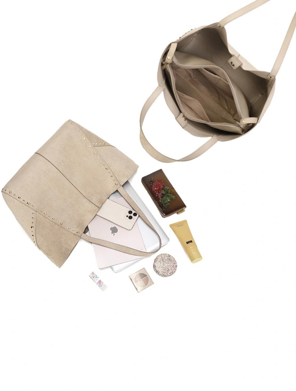 Studded tote bag beige (pre order)