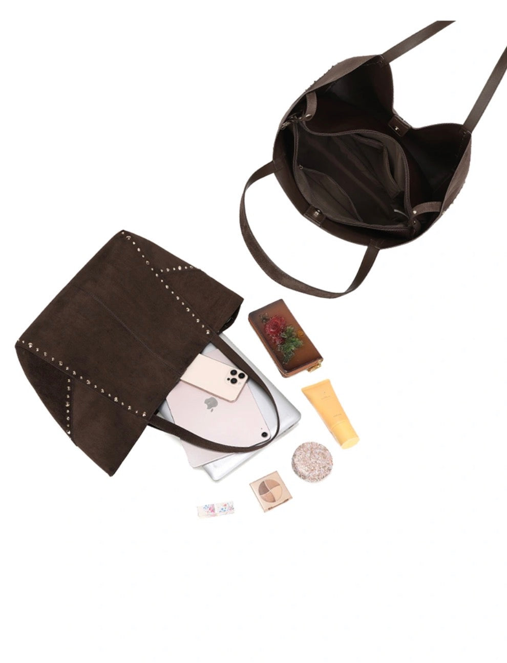 Studded tote bag brown (pre order)