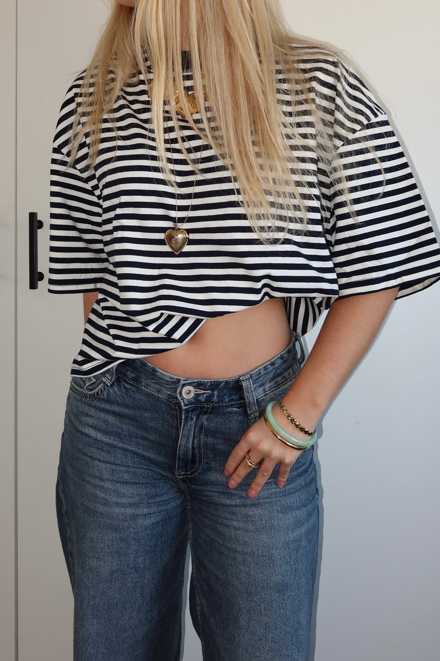 Gestreept t-shirt navy wit zijaanzicht PERLUNE