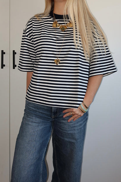 Gestreept t-shirt navy wit dames PERLUNE