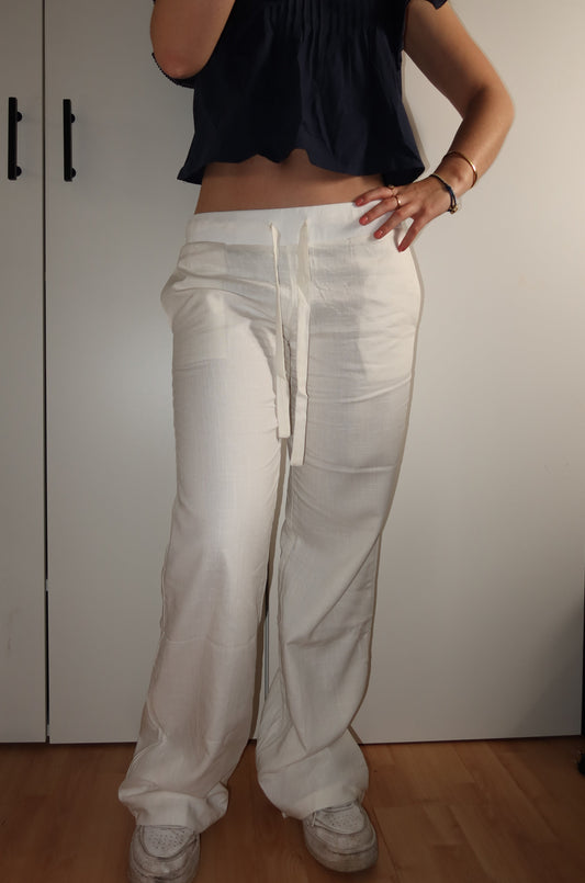 Low waist linnen broek detail dames PERLUNE