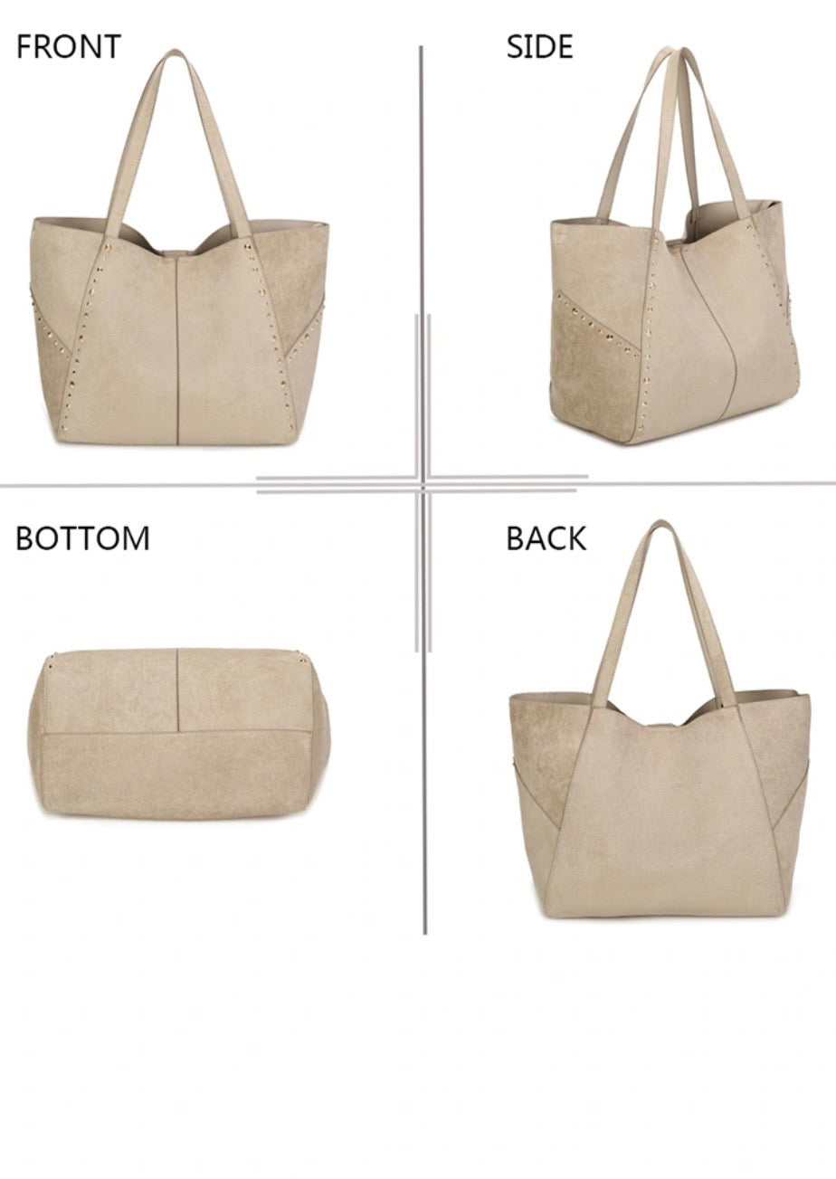 Studded tote bag beige (pre order)