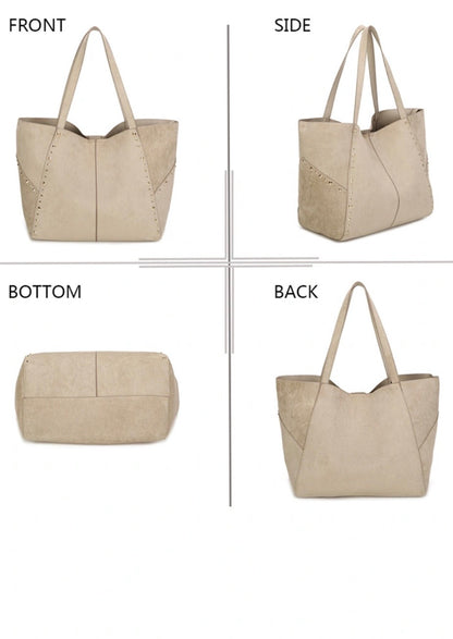 Studded tote bag beige (pre order)