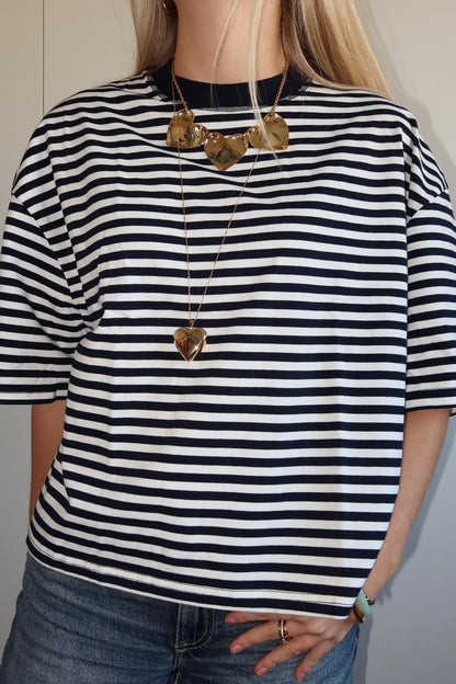 Gestreept t-shirt navy wit detail PERLUNE
